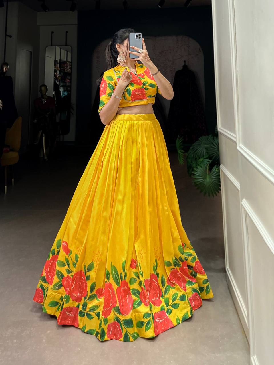 New Co-ord Set Tussar Silk Lehenga Choli With Floral Print Work | Ready To Wear