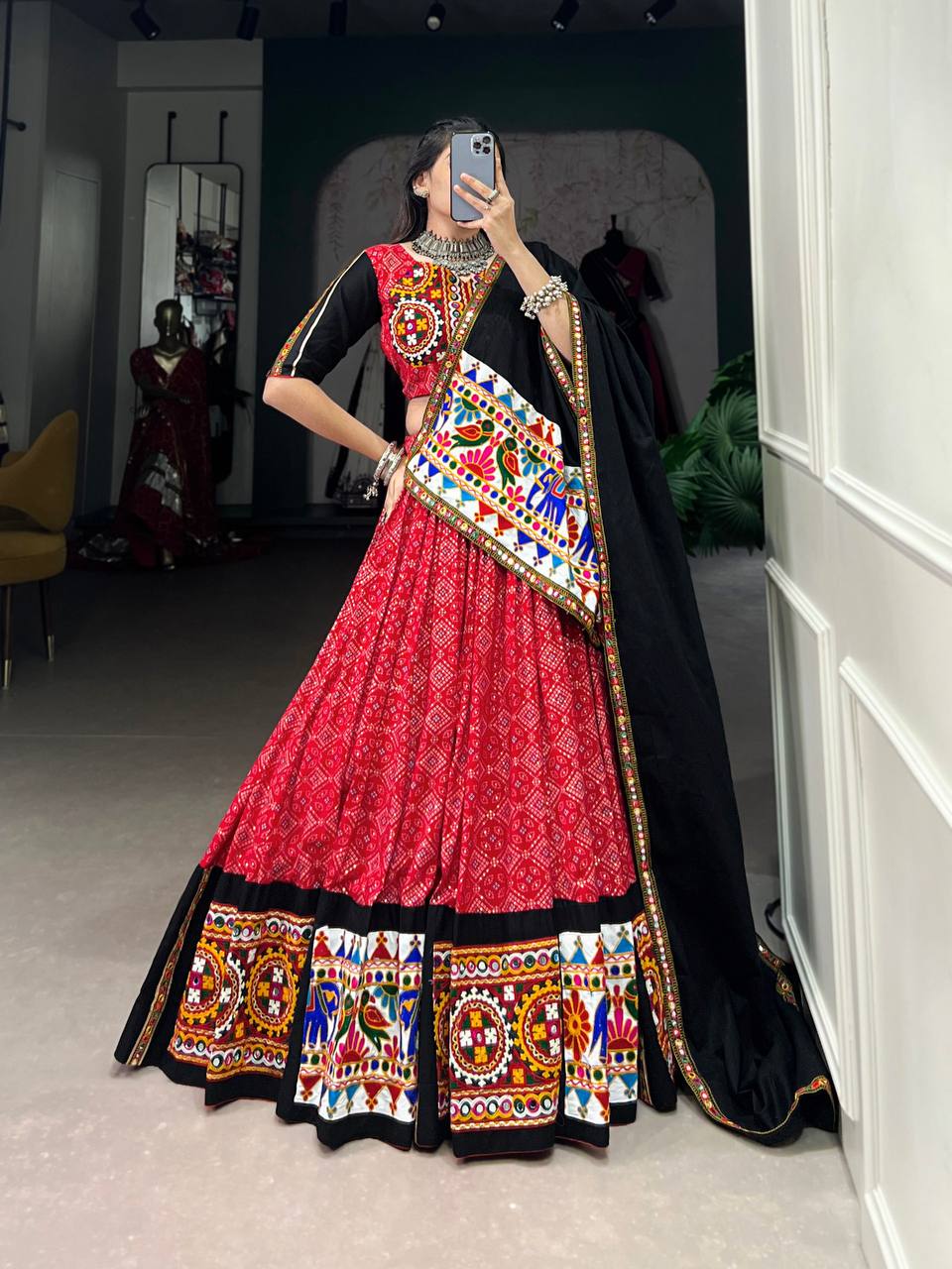 Beautiful Lehenga Choli Pure Cotton Printed And Gamthi Mirror Work | Ready To Wear