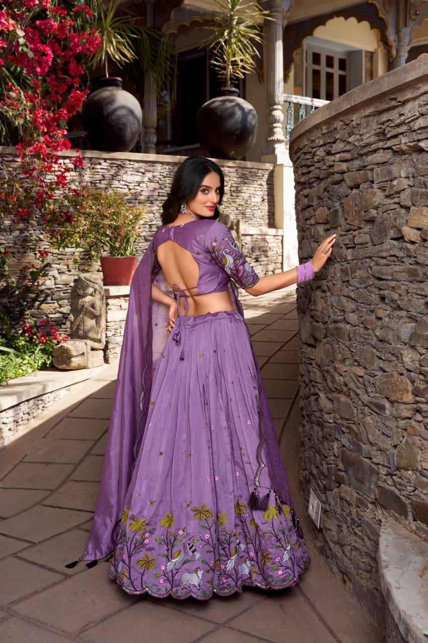 New Vichitra Simmer Lehenga Choli With Sequins And Thread Embroidery Work | Ready To Wear