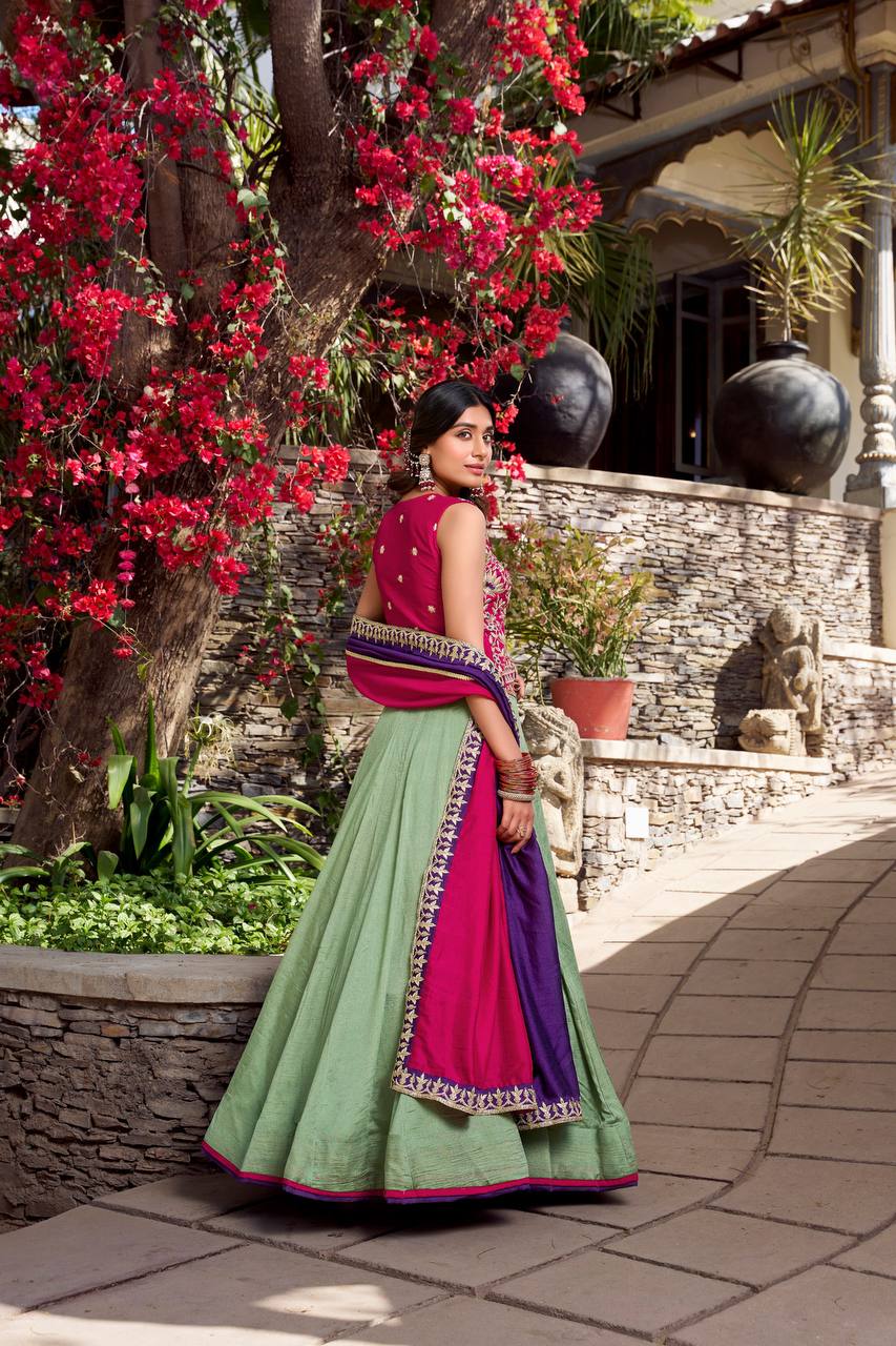 Vichitra Silk Lehenga Choli With Sequins, Thread And Embroidery Work | Ready To Wear