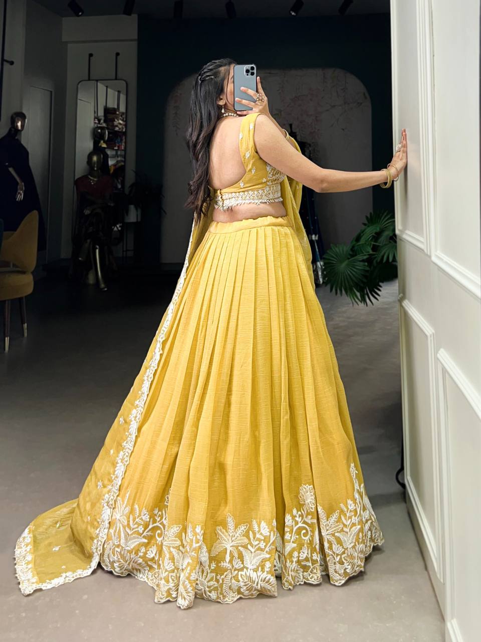 Gold Crush Lehenga Choli With Sequins and Embroidery Work | Ready To Wear