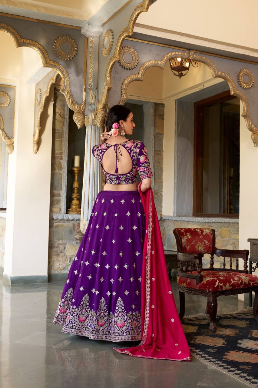 Vichitra Silk Lehenga Choli With Sequins Thread And Embroidery Work | Ready To Wear