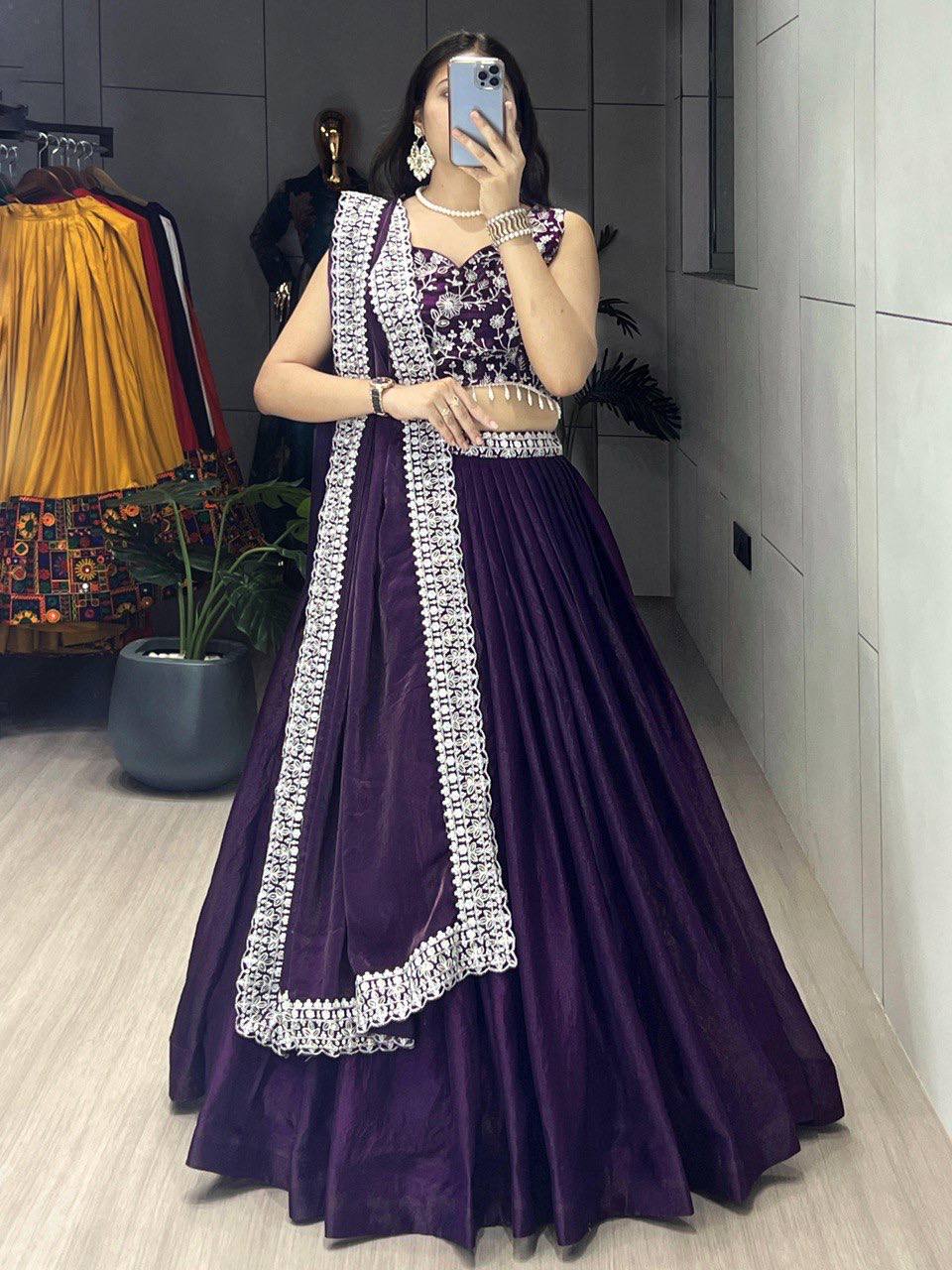 New Satin Lehenga Choli With Plain And Embroidery Work | Ready To Wear