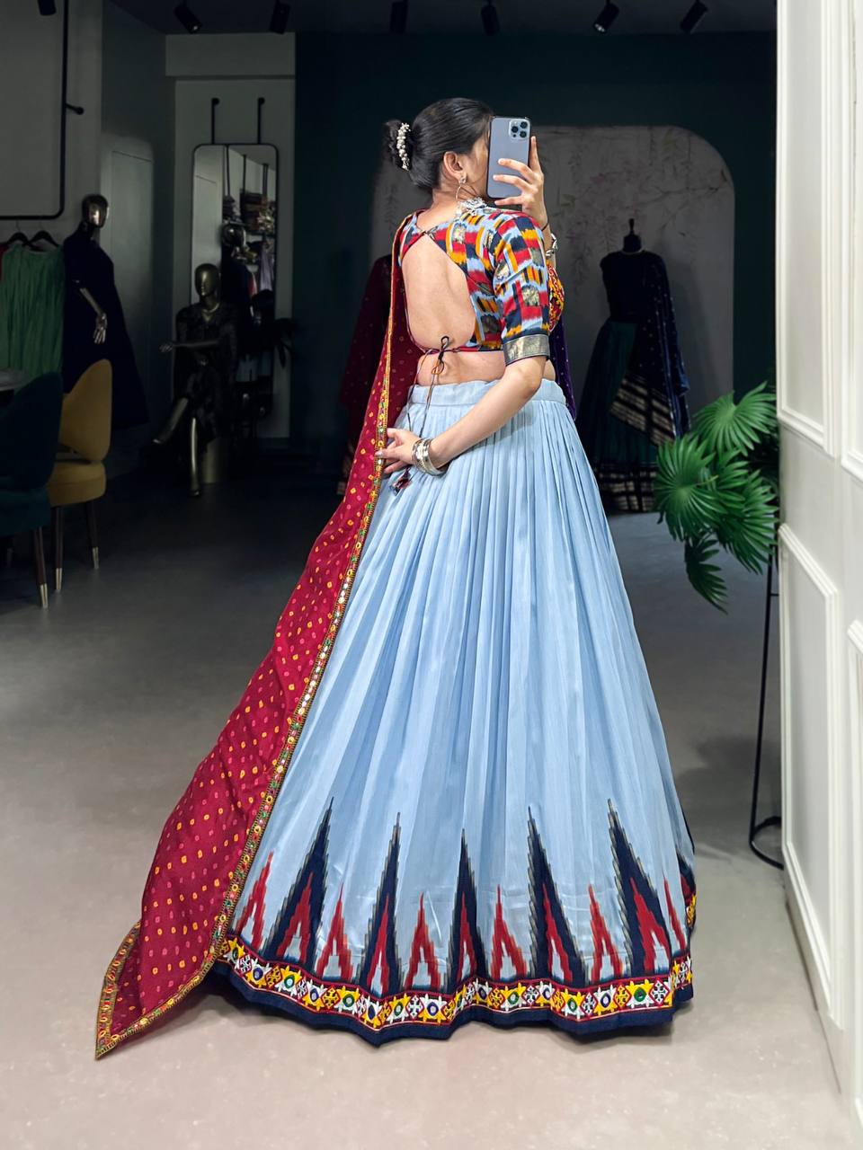 Dola Silk Lehenga Choli With Printed Foil And Mirror Work | Ready To Wear