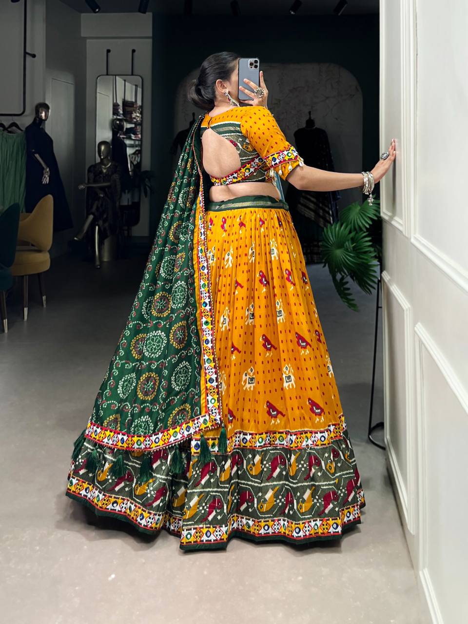 Designer Lehenga Choli With Patola Print And Gamthi Work | Ready To Wear