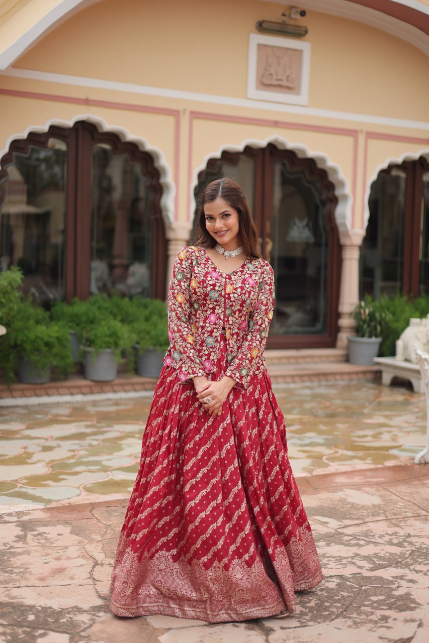 Latest Rich Red Colour Co-ord Set With Pure Dayble Viscose Jequard | Ready To Wear