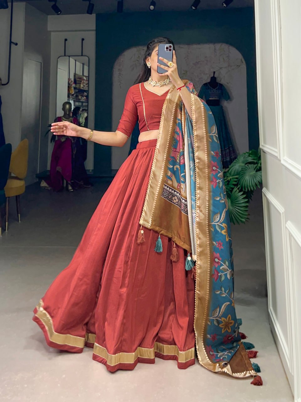 New Traditional Lehenga Choli Chinon Silk Plain With Lace Touch Up | Ready To Wear