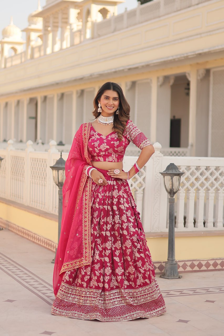 Beautiful Lehenga Choli Pure Dyable Viscose Jacquard With Embroidered Sequins Work | Ready To Wear