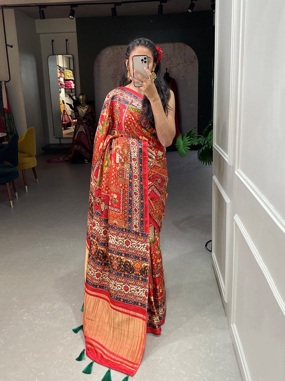 Latest Gaji Silk Saree Bandhej With Patola Print And Lagadi Patta | Ready To Wear