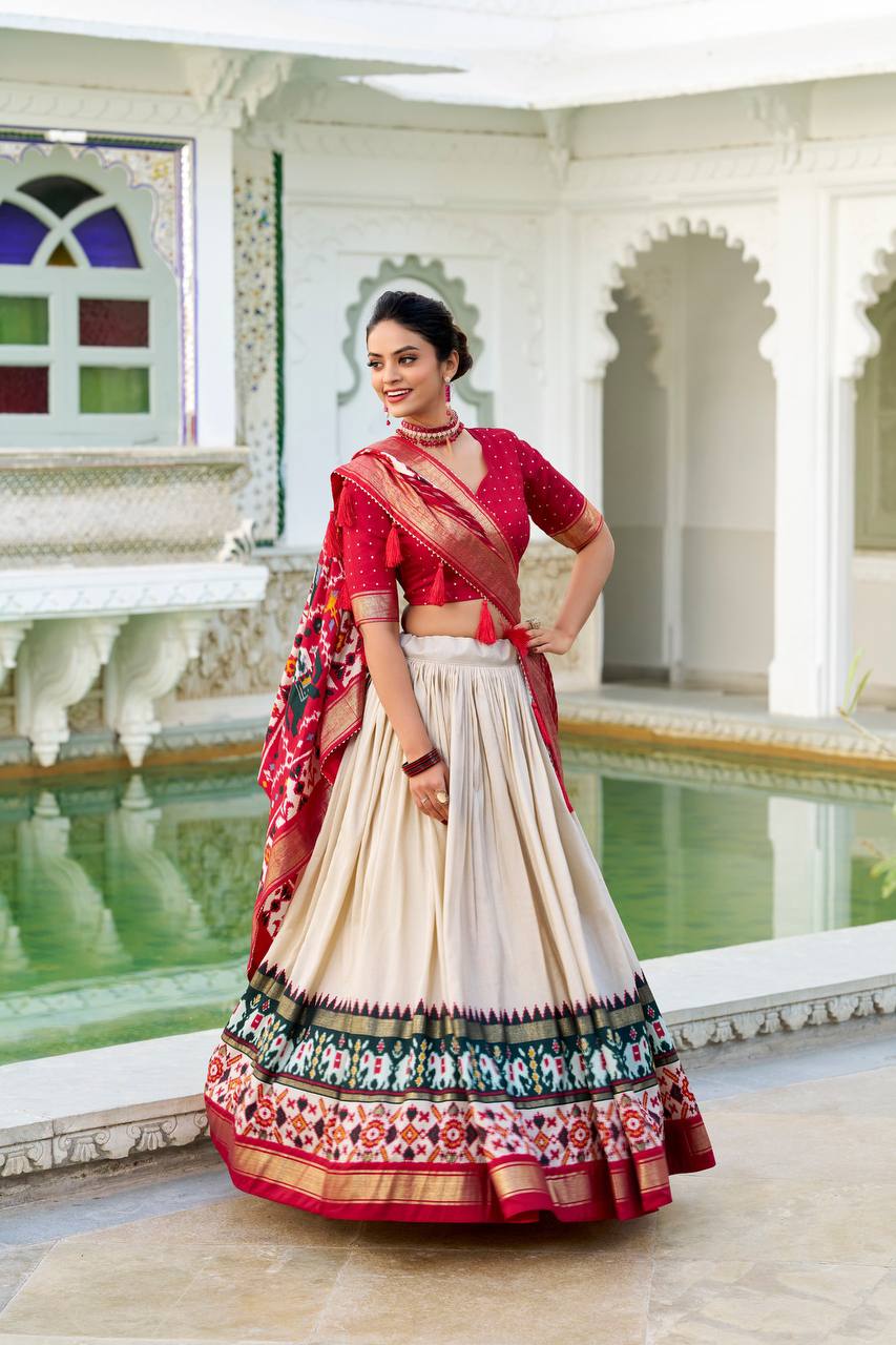 Latest Tussar Silk Lehenga Choli Patola Print With foil work | Ready To Wear