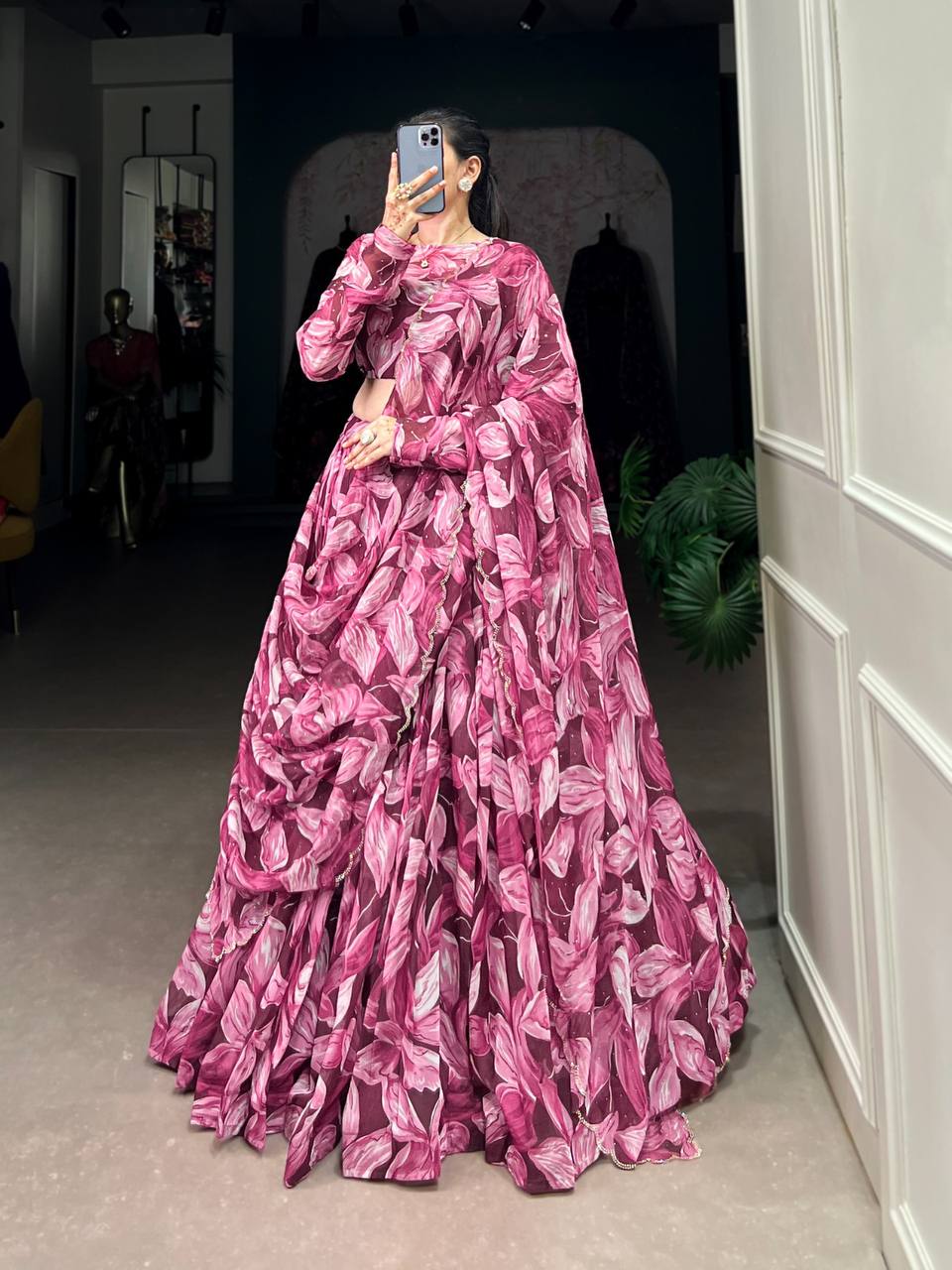 Classical Tabby Silk Lehenga Choli Printed With Hotfix | Ready To Wear