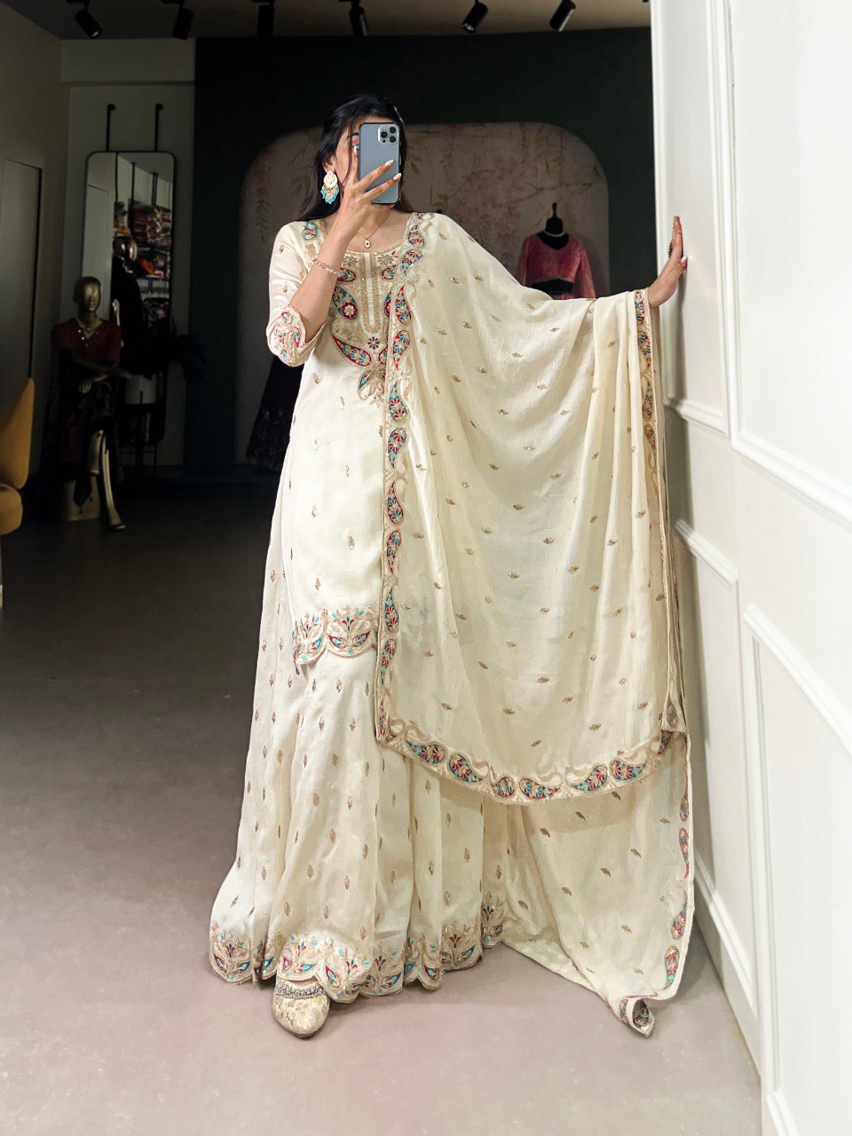 Latest Vichitra Silk Co-ord Set With Thread Embroidery Work | Ready To Wear