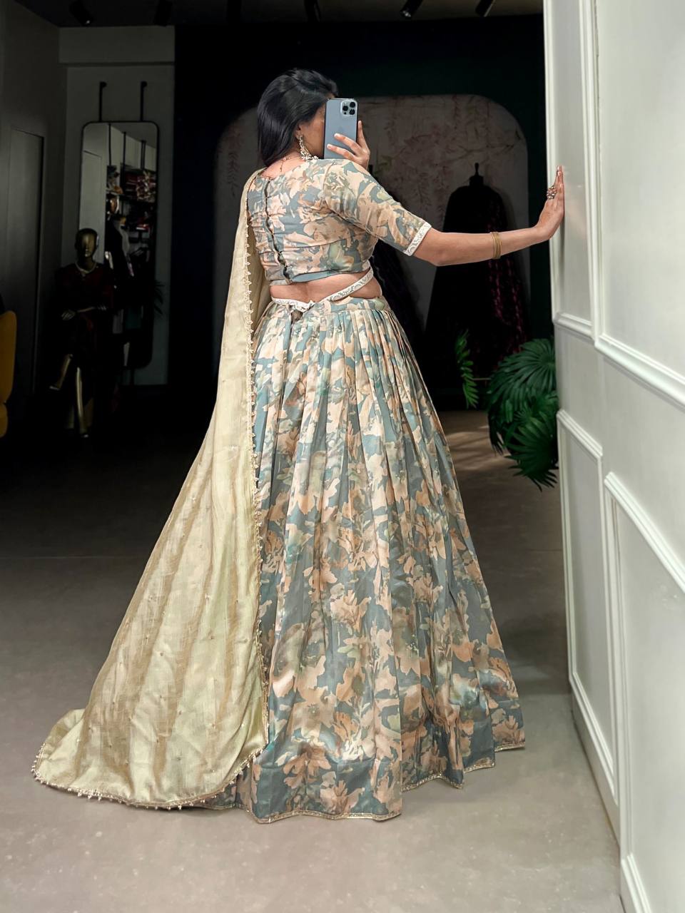 New Tussar Silk Lehenga Choli Printed With Lace Touch Up | Ready To Wear