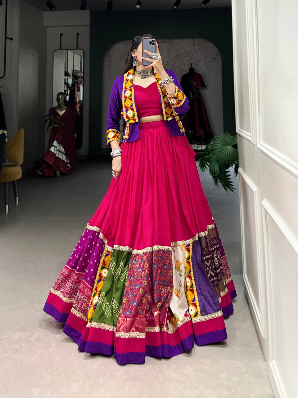 New Pure Rayon Lehenga Choli Plain With Printed And Gamthi Patch Work | Ready To Wear