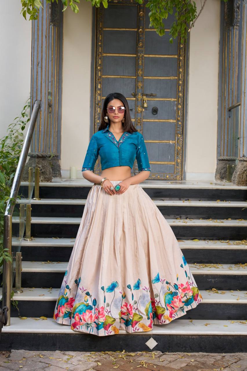 New Tussar Silk Lehenga Choli Plain And Handwork With Mirror Work | Read To Wear