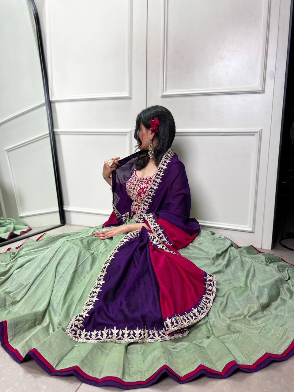 Gorgeous Vichitra Silk Lehenga Choli With Sequins Embroidery Work | Read To Wear