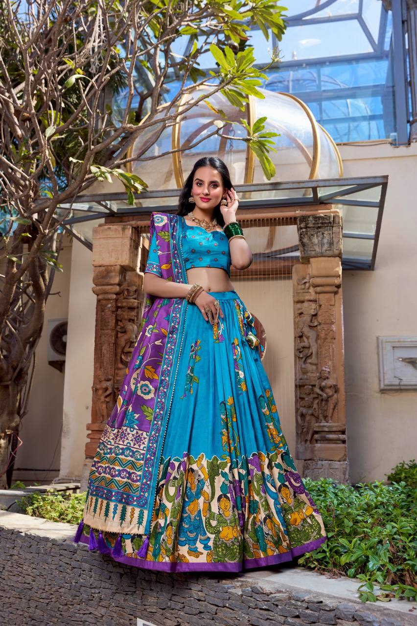 New Tussar Silk Lehenga Choli With Kalamkari And Foil Work | Read To Wear