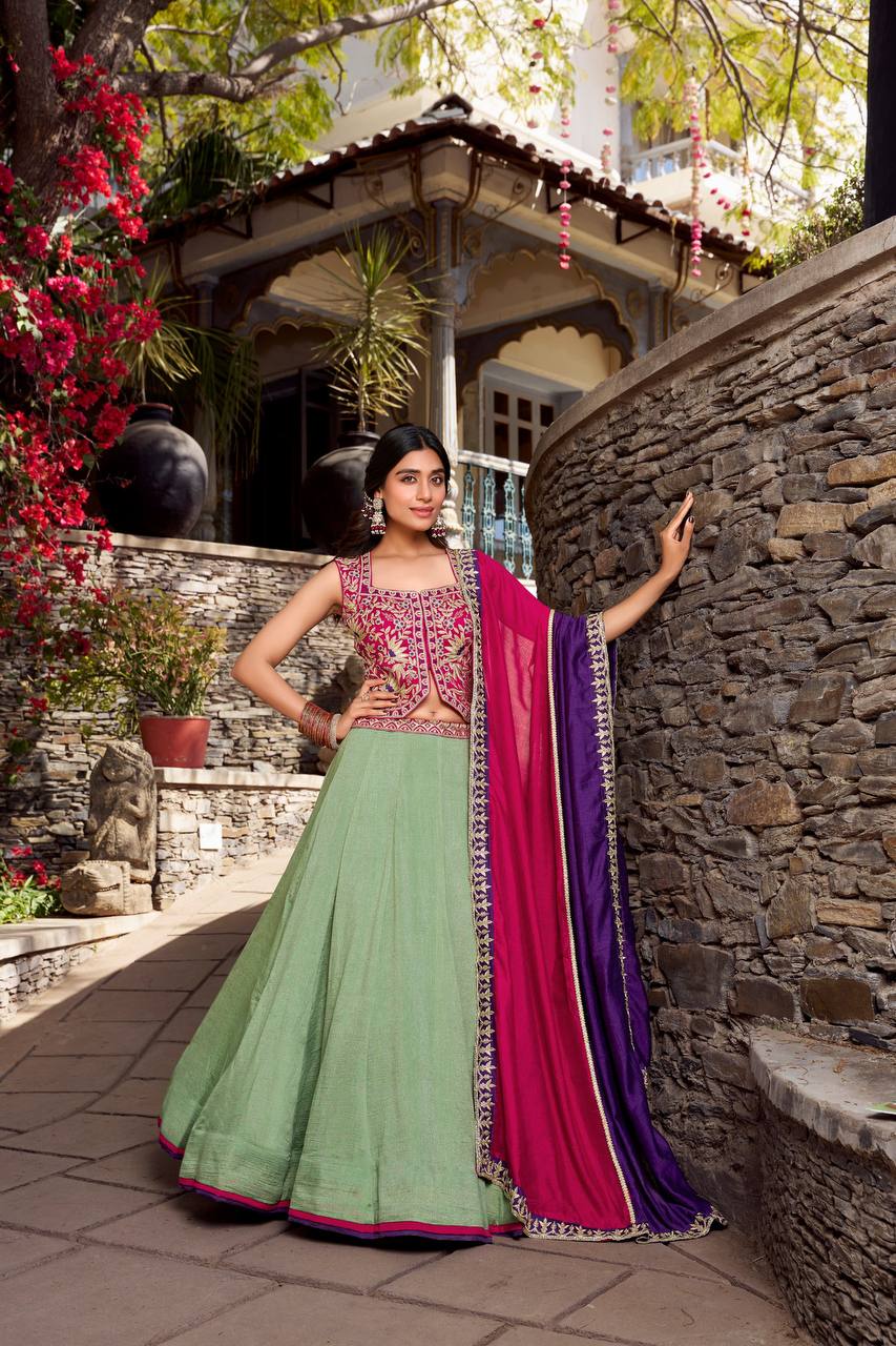 Vichitra Silk Lehenga Choli With Sequins, Thread And Embroidery Work | Ready To Wear