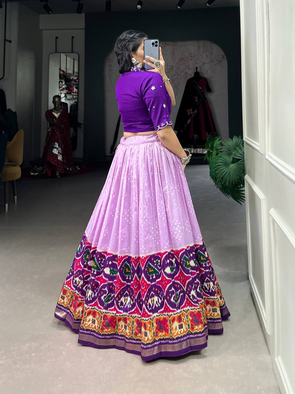 Tussar Silk Lehenga Choli With Bandhej And Patola Print Work | Ready To Wear