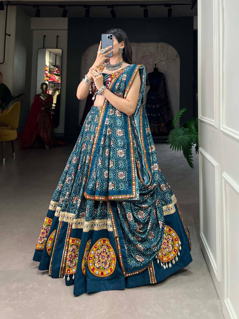 Rayon Blue Lehenga Choli With Printed, Foil Paper And Mirror Work | Ready To Wear