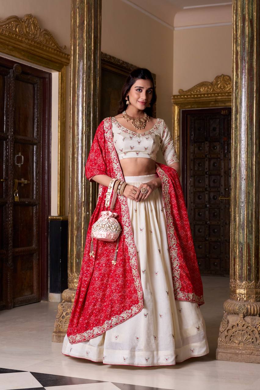 Vichitra Silk Lehenga Choli With Thread And Embroidery Work| Ready To Wear