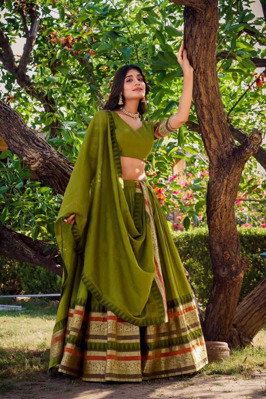 Pure Chanderi Lehenga Choli With Plain And Zari Weaving Work | Ready To Wear