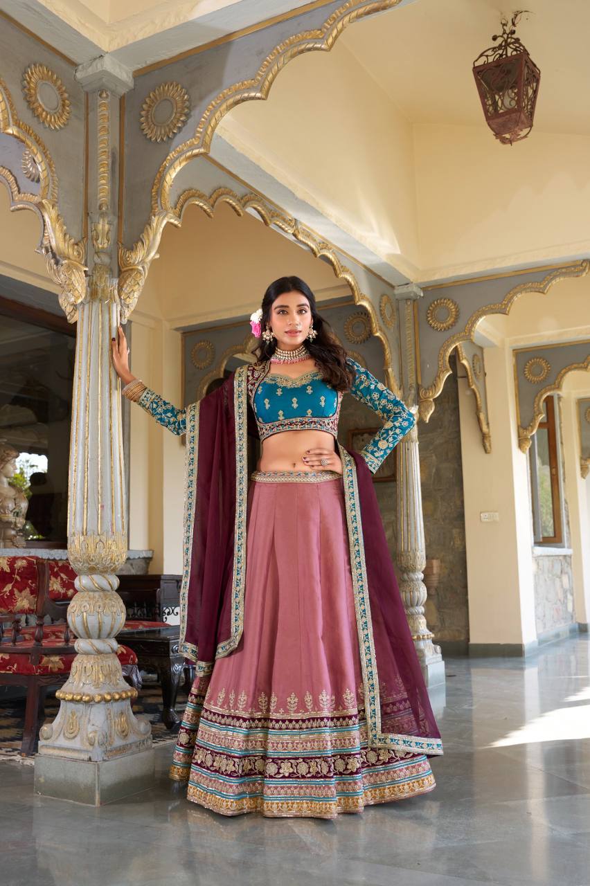 Moonga Silk Lehenga Choli With Thread And Embroidery Work | Ready To Wear