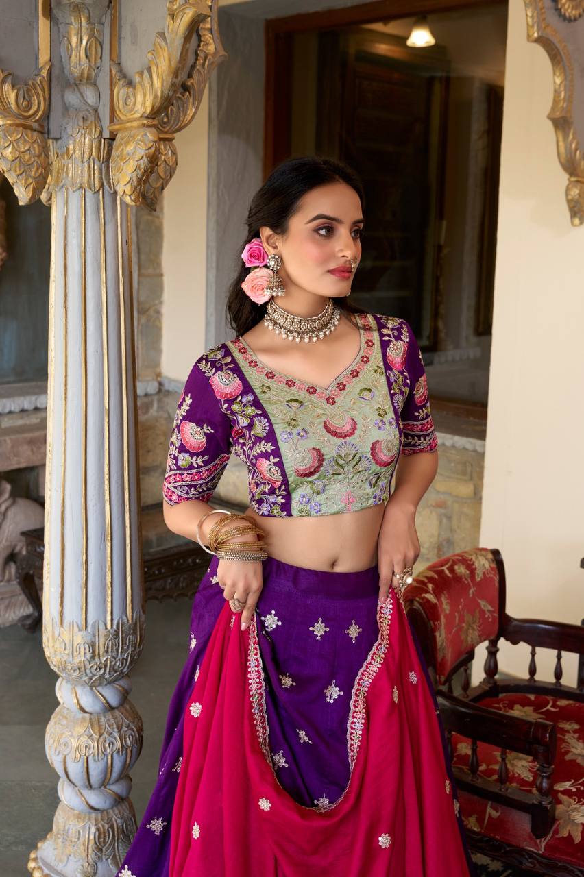 Vichitra Silk Lehenga Choli With Sequins Thread And Embroidery Work | Ready To Wear