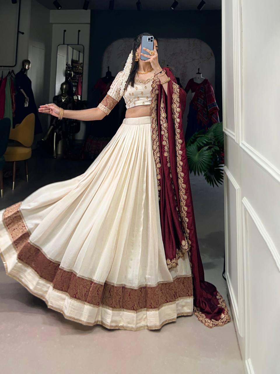 Vichitra Silk Lehenga Choli With Zari Weaving And Sequins Work | Ready To Wear