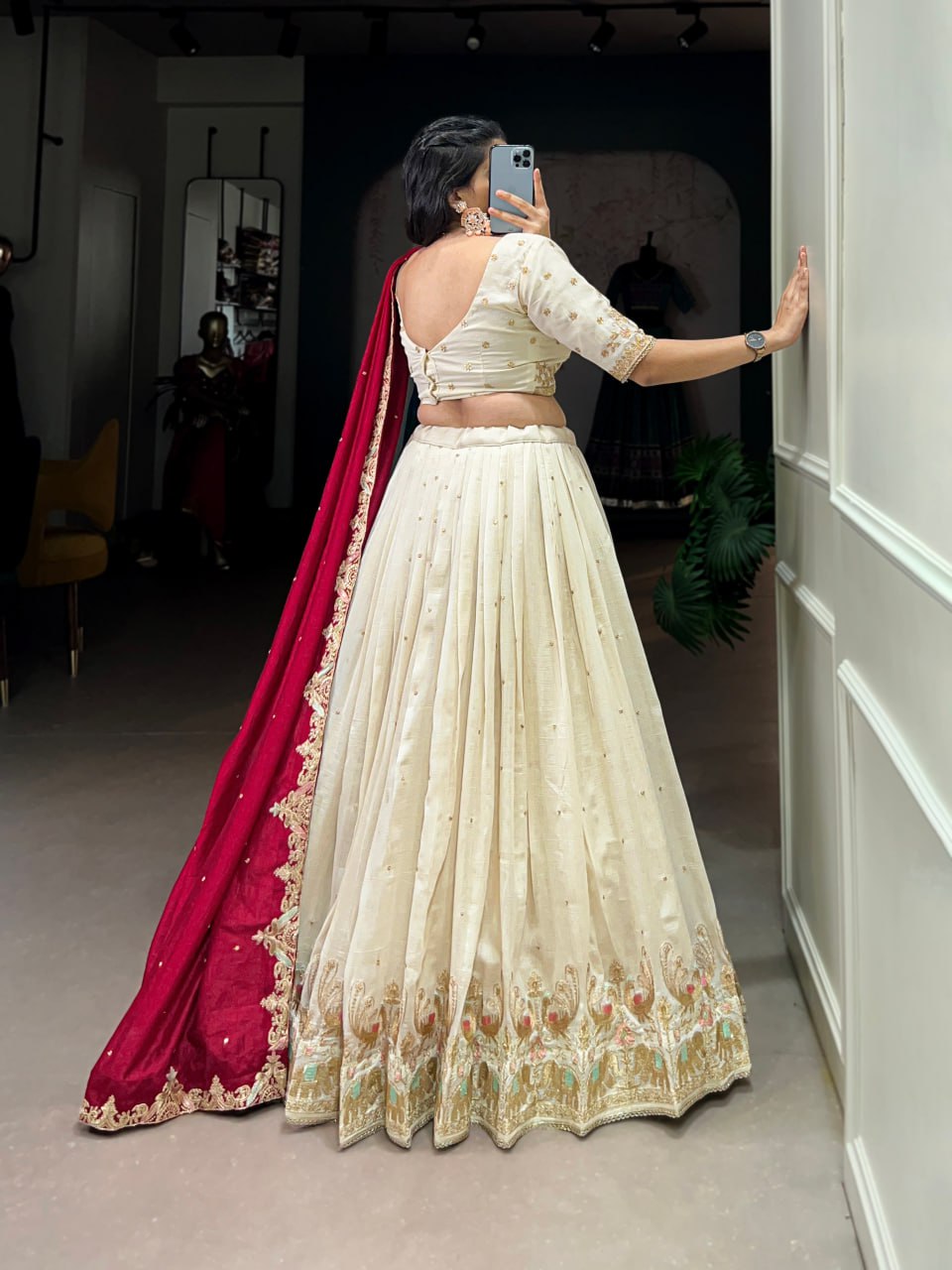 Beautiful Off White Lehenga Choli With Sequins and Thread Embroidery | Ready To Wear