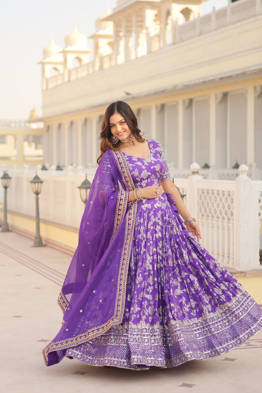 Beautiful Lehenga Choli Pure Dyable Viscose Jacquard With Embroidered Sequins Work | Ready To Wear