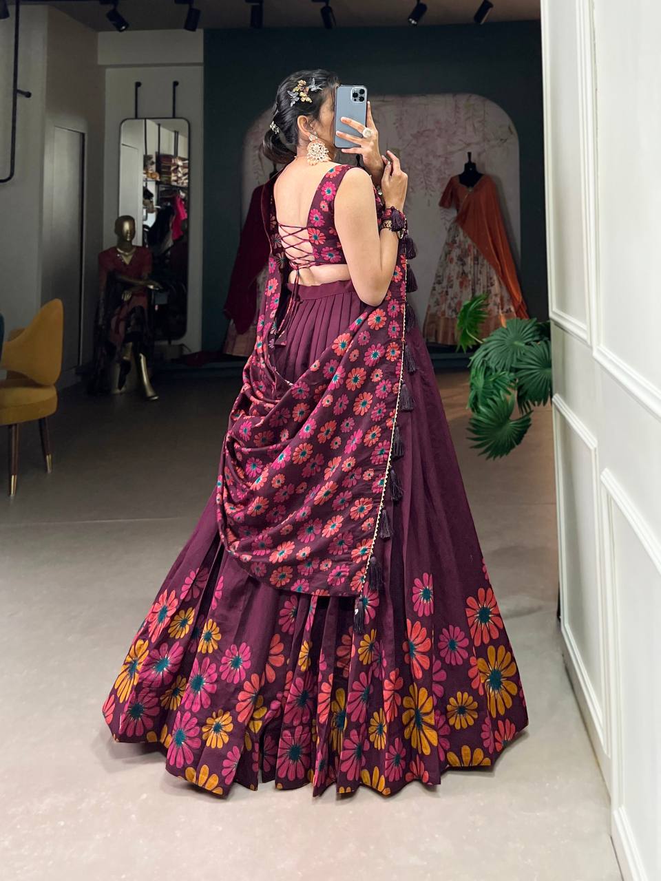 Latest Tussar Silk Lehenga Choli Floral Print With Foil Work | Ready To Wear