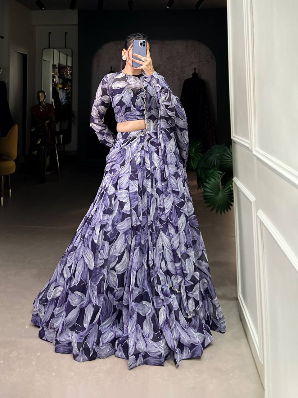 Classical Tabby Silk Lehenga Choli Printed With Hotfix | Ready To Wear