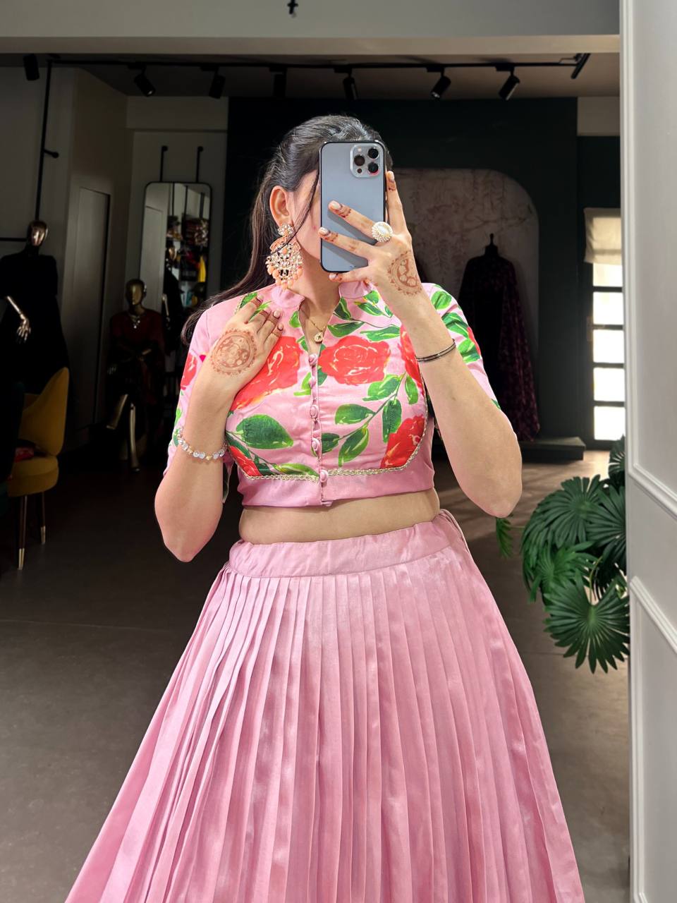 New Co-ord Set Tussar Silk Lehenga Choli With Floral Print Work | Ready To Wear