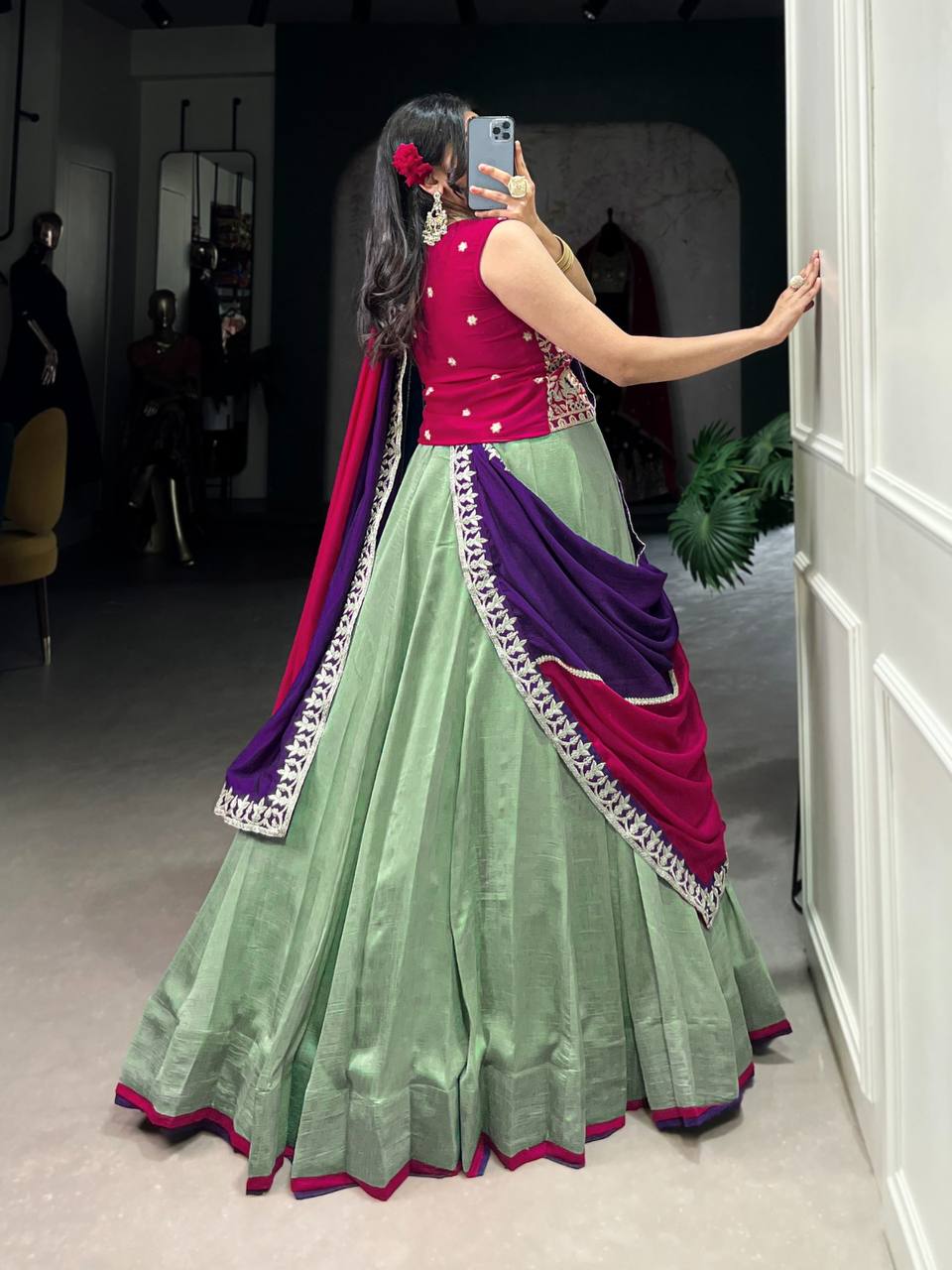 Gorgeous Vichitra Silk Lehenga Choli With Sequins Embroidery Work | Read To Wear