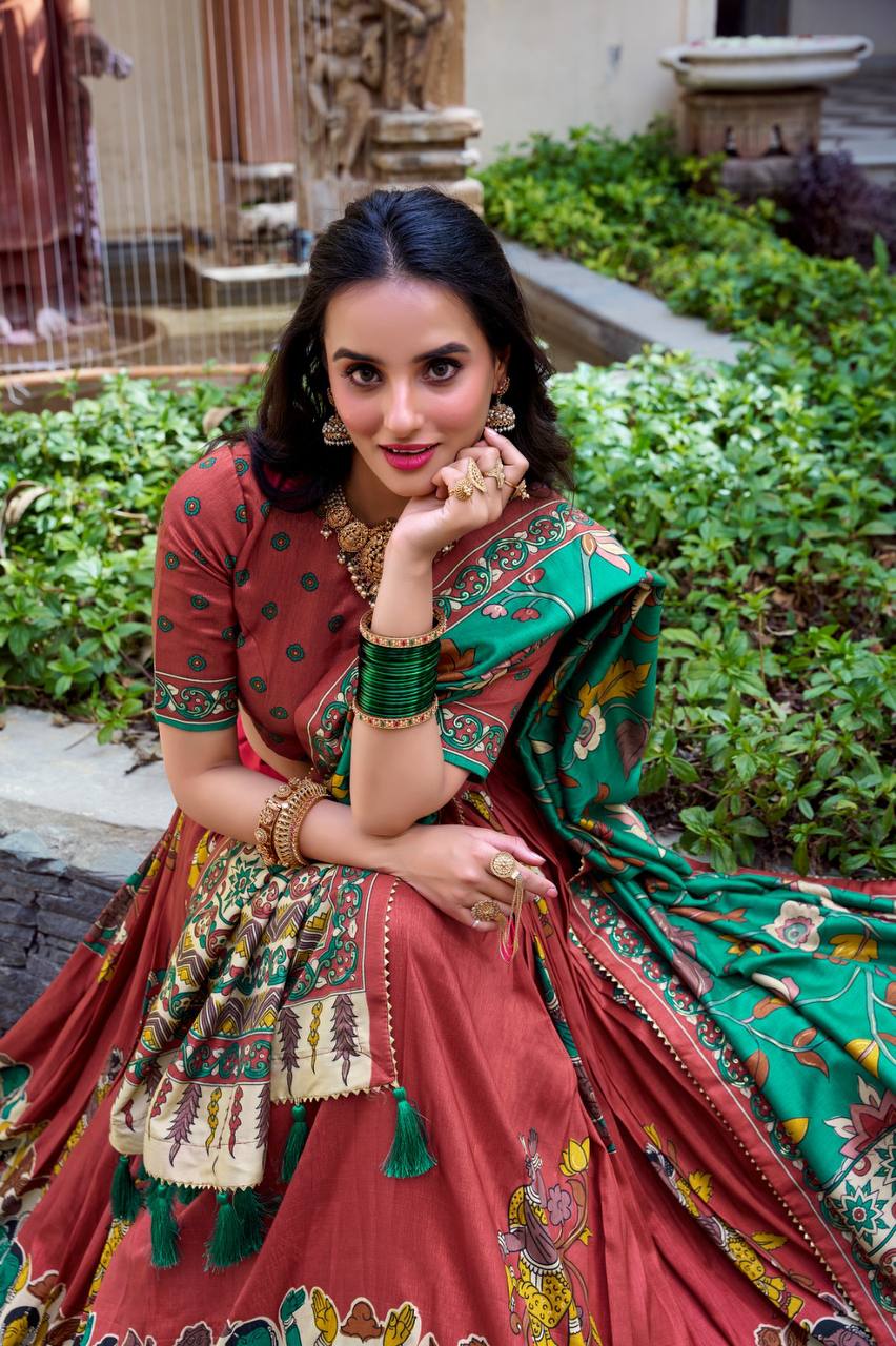 Beautiful Lehenga Choli With Kalamkari And Foil Work | Ready To Wear