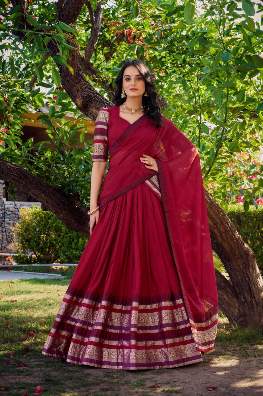 Pure Chanderi Lehenga Choli With Plain And Zari Weaving Work | Ready To Wear