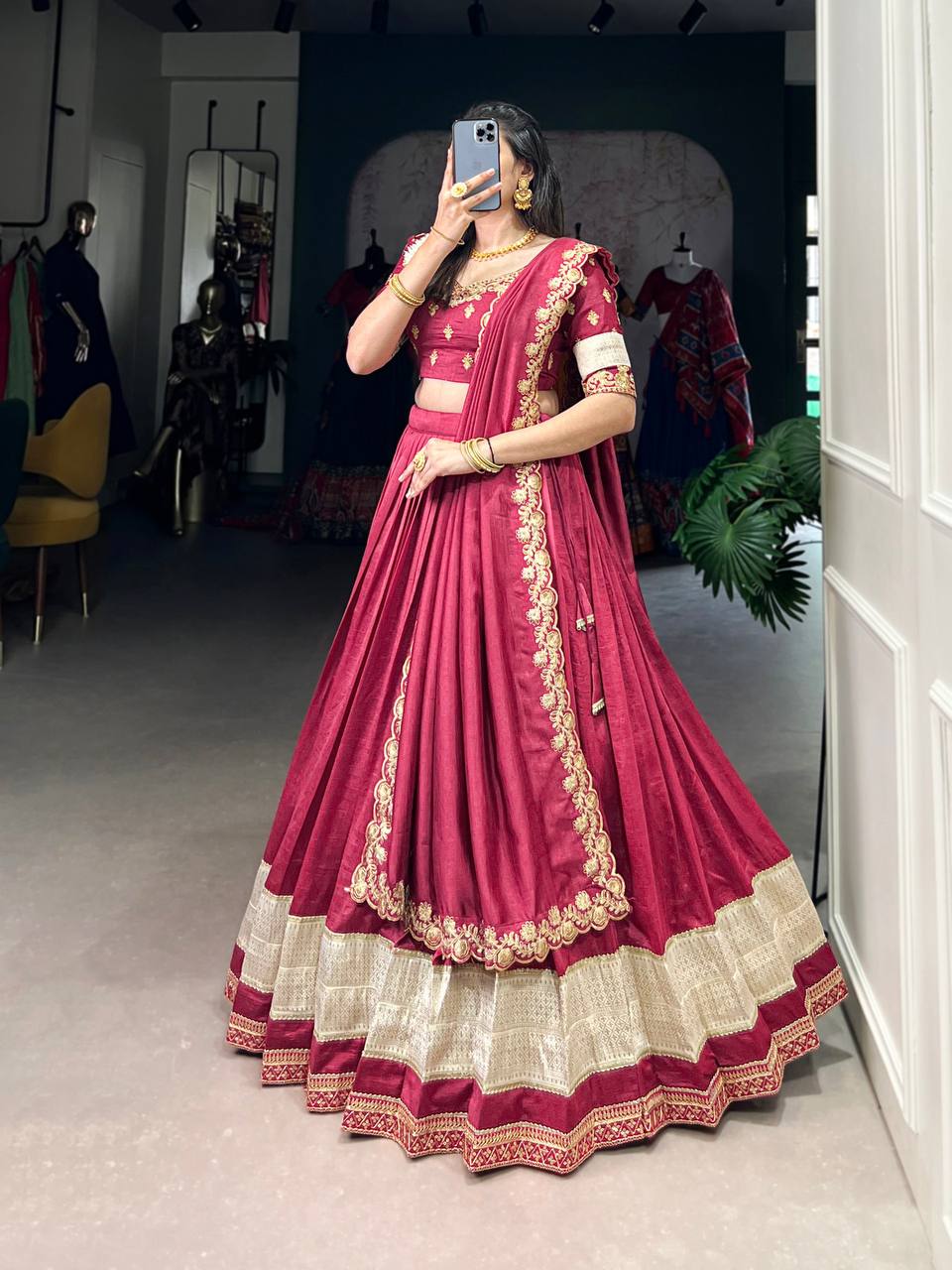 Vichitra Silk Lehenga Choli With Zari Weaving And Sequins Work | Ready To Wear