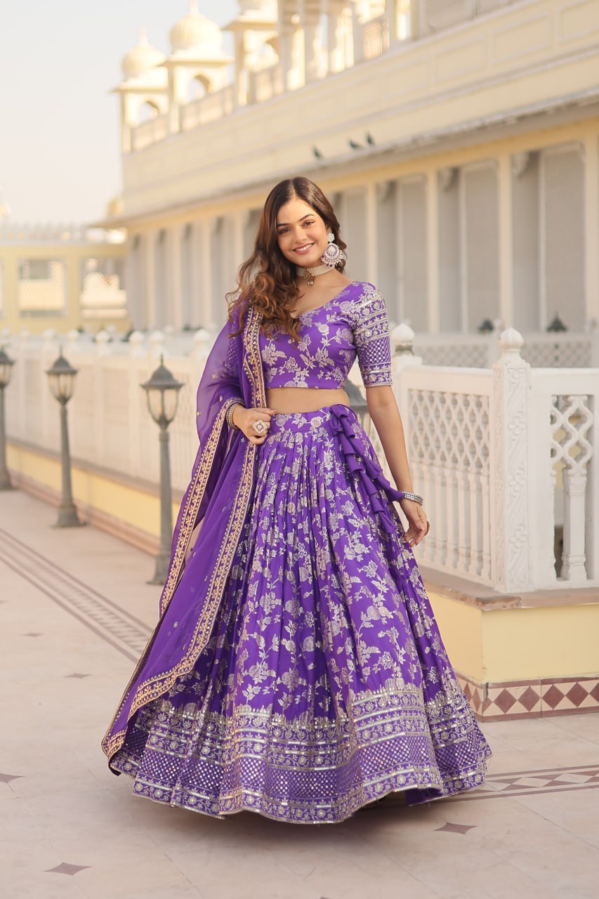 Beautiful Lehenga Choli Pure Dyable Viscose Jacquard With Embroidered Sequins Work | Ready To Wear