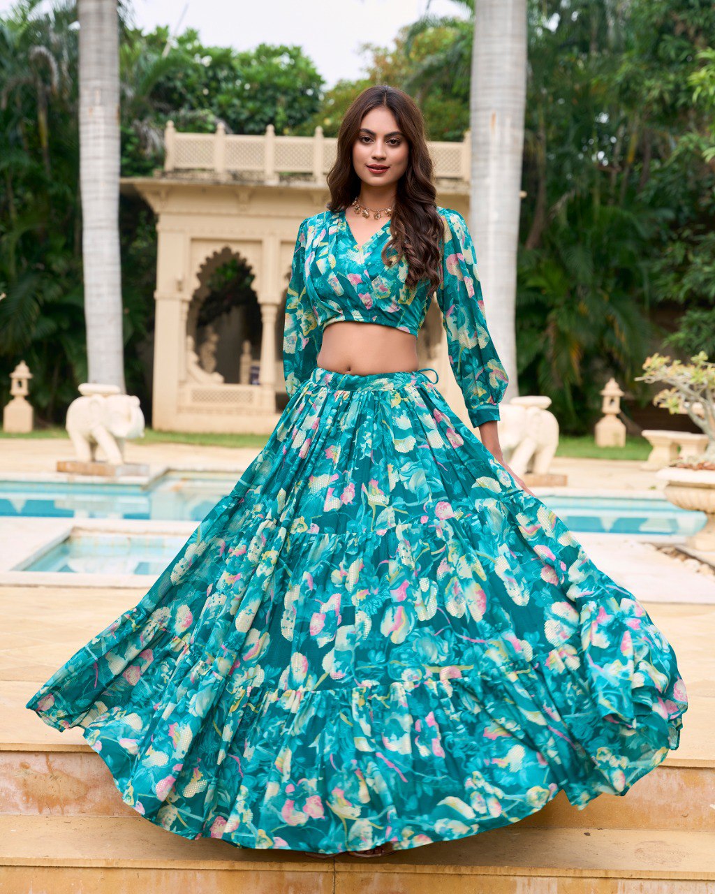 Beautiful Georgette Chex floral print co-ord set | Ready To Wear