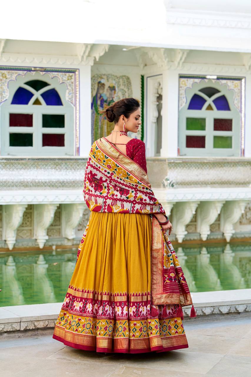 Latest Tussar Silk Lehenga Choli Patola Print With foil work | Ready To Wear