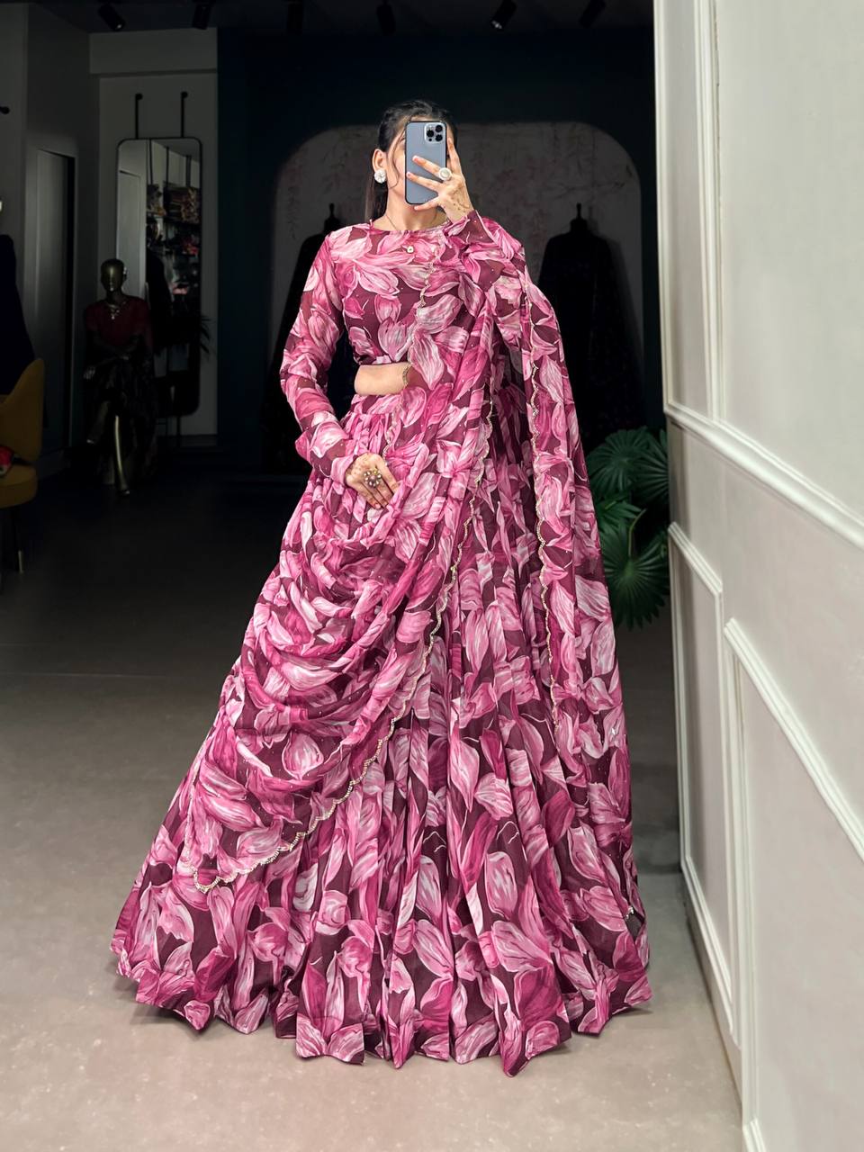 Classical Tabby Silk Lehenga Choli Printed With Hotfix | Ready To Wear