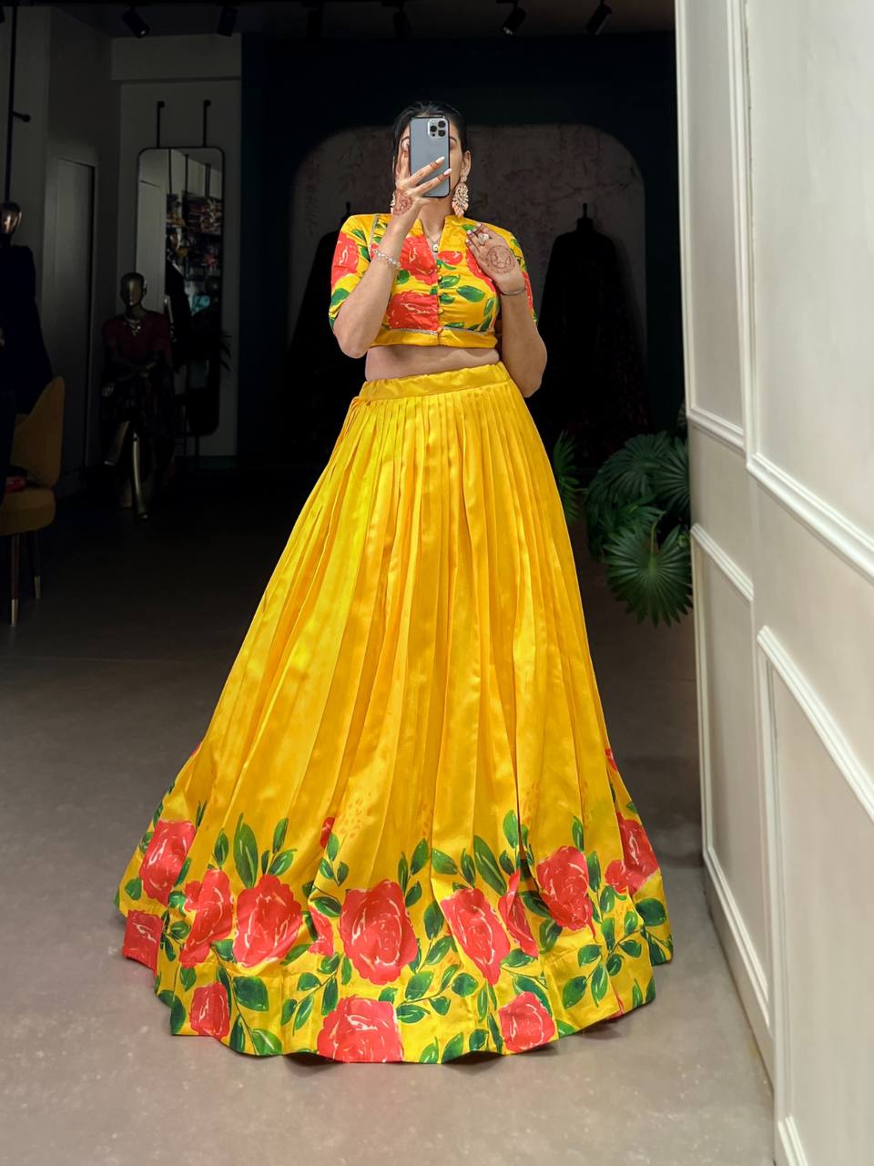 New Co-ord Set Tussar Silk Lehenga Choli With Floral Print Work | Ready To Wear