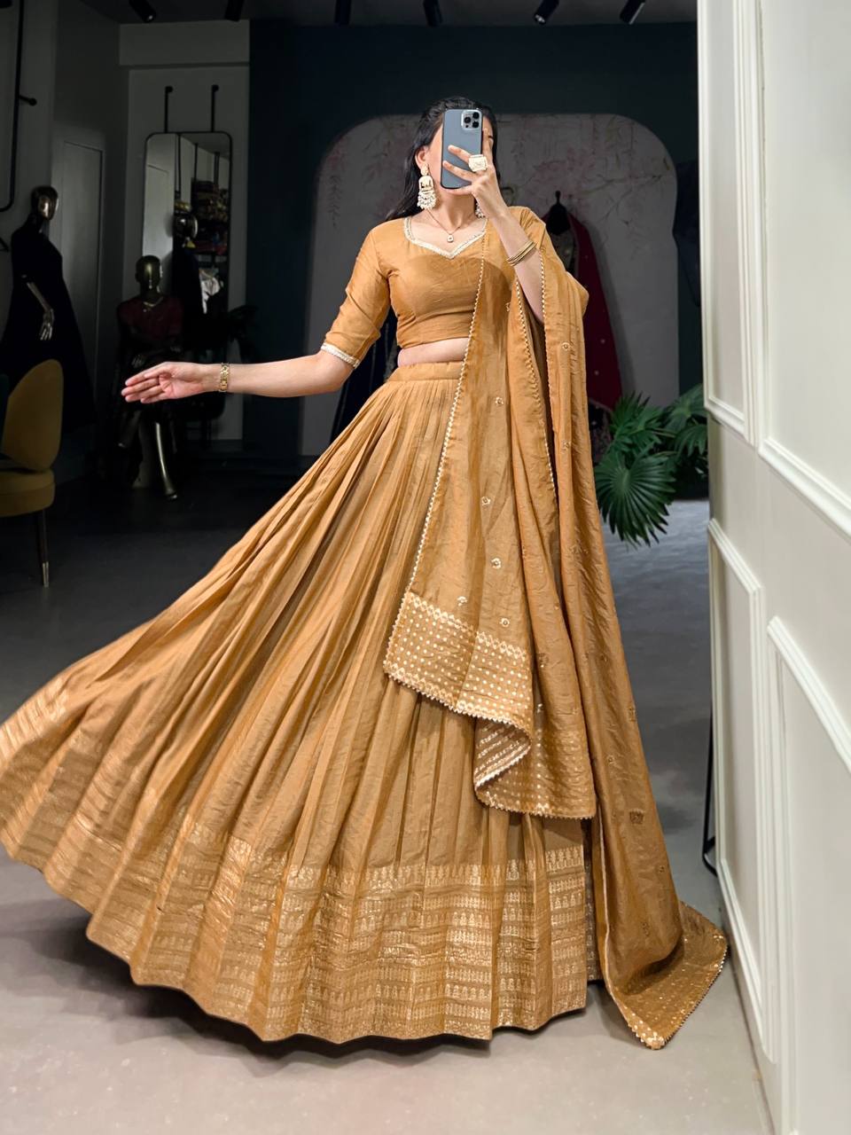 Chanderi Lehenga Choli With Plain And Zari Weaving Work| Ready To Wear