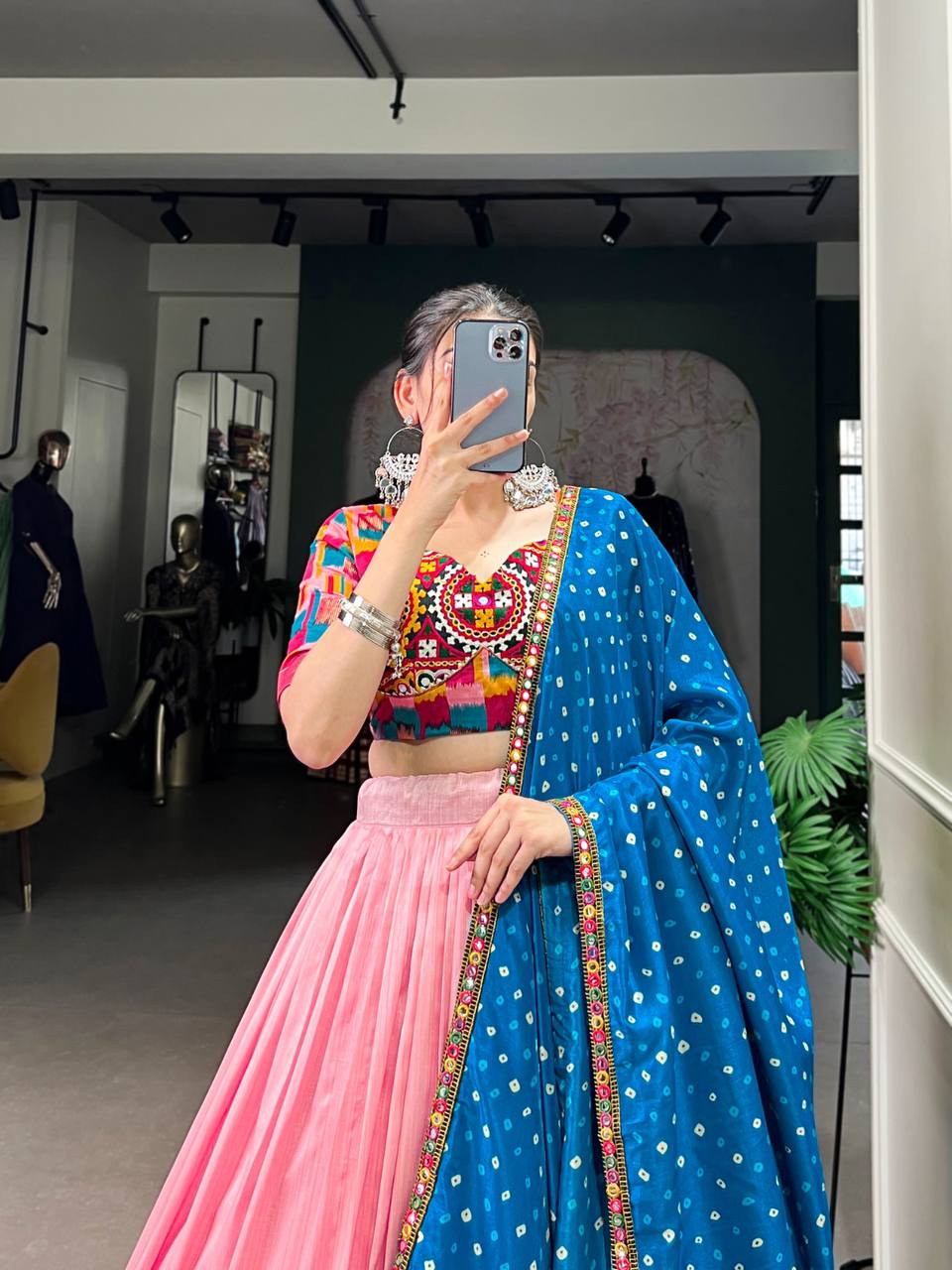 Dola Silk Lehenga Choli With Printed Foil And Mirror Work | Ready To Wear