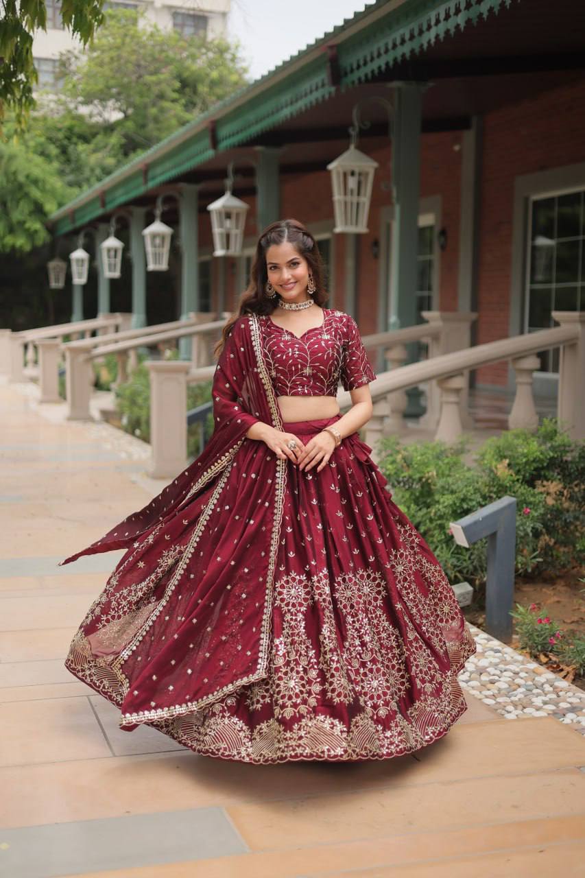 Rangoli Silk With Heavy Sequins & Thread Embroidered Work Lehenga Choli - India shopping