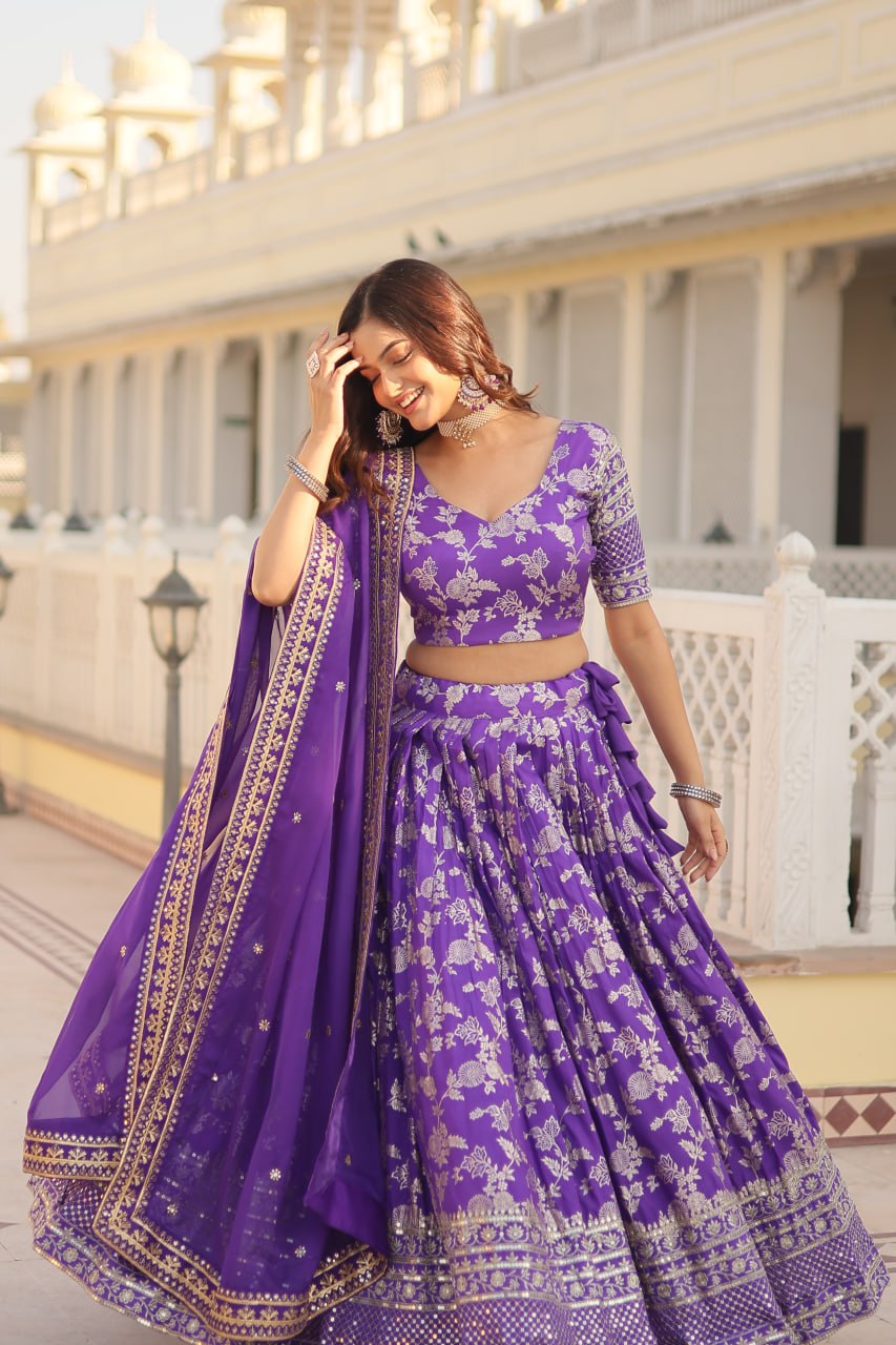 Beautiful Lehenga Choli Pure Dyable Viscose Jacquard With Embroidered Sequins Work | Ready To Wear