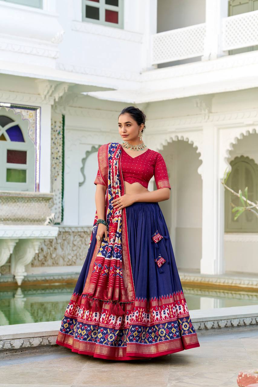 Latest Tussar Silk Lehenga Choli Patola Print With foil work | Ready To Wear