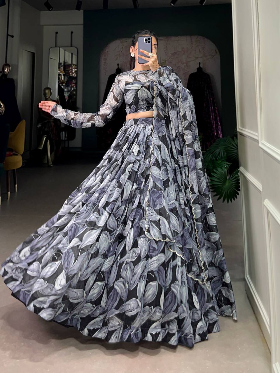 Classical Tabby Silk Lehenga Choli Printed With Hotfix | Ready To Wear