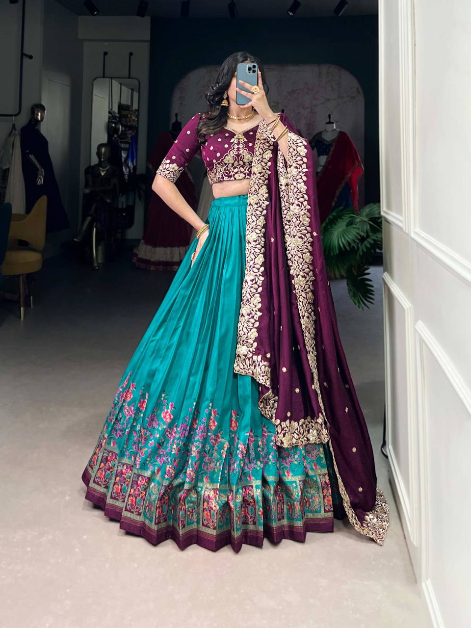 Tussar Silk Lehenga Choli With Printed And Foil Work | Ready To Wear